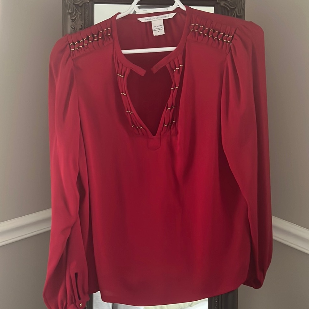 DVF red silk blouse, size 0